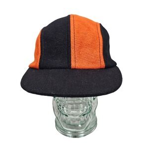 Vintage Samscap New York Wool Orange / Black Color Block Hat One Size Cap EUC‎